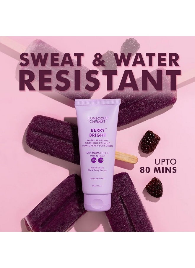 Sunscreen Spf 50 Pa++++ | 50G | Sunscreen For Oily Skin, Niacinamide Sunscreen With Black Berry Extract, Hybrid Lightweight, Water Resistant, All Skin Types - Berry Bright