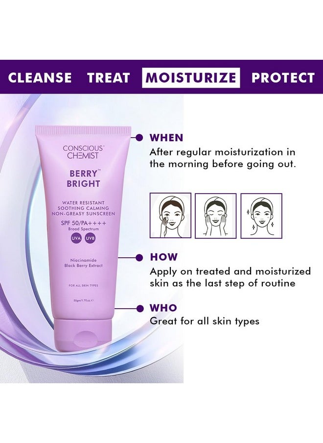 Sunscreen Spf 50 Pa++++ | 50G | Sunscreen For Oily Skin, Niacinamide Sunscreen With Black Berry Extract, Hybrid Lightweight, Water Resistant, All Skin Types - Berry Bright