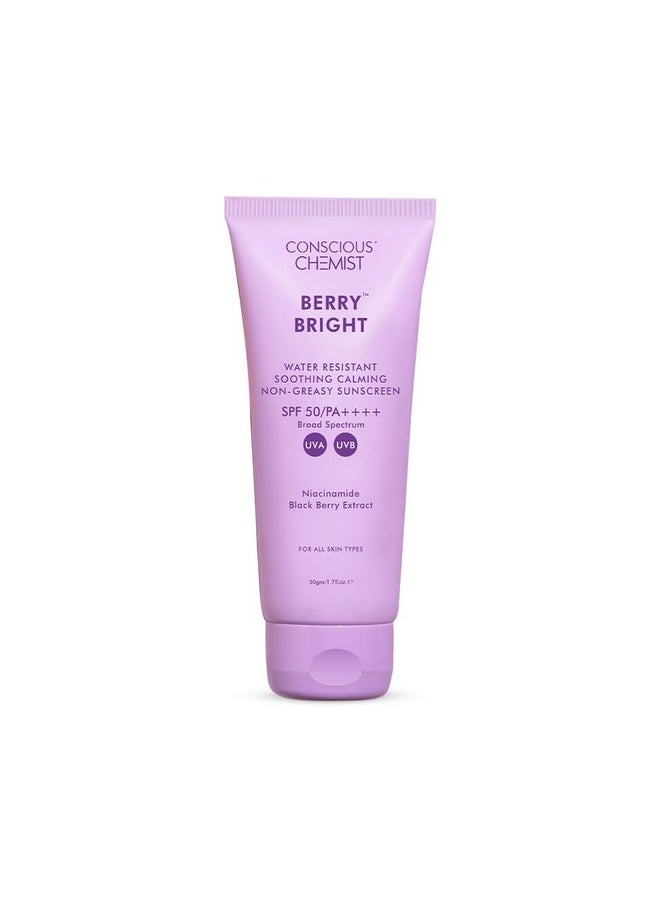Sunscreen Spf 50 Pa++++ | 50G | Sunscreen For Oily Skin, Niacinamide Sunscreen With Black Berry Extract, Hybrid Lightweight, Water Resistant, All Skin Types - Berry Bright
