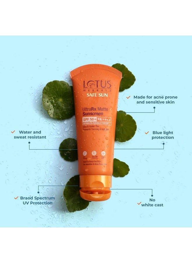 Herbals Safesun Ultrarx Matte Sunscreen Spf 50 Pa++++ | Cica & Green Tea | Water & Sweat Resistant | No White Cast | Dermatologically Tested | 50Gm