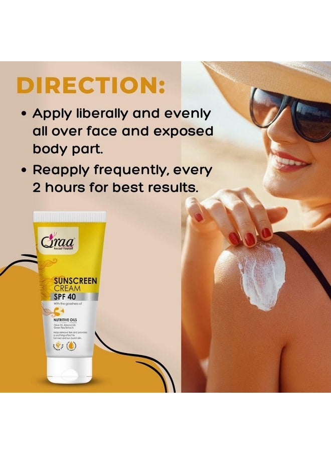 Sunscreen - Spf 40 Pa++++ Sunscreen Cream Spf 40|Helps Remove Tan|Helps In Sun Burn| Pack Of 2 (200Gm, 2)