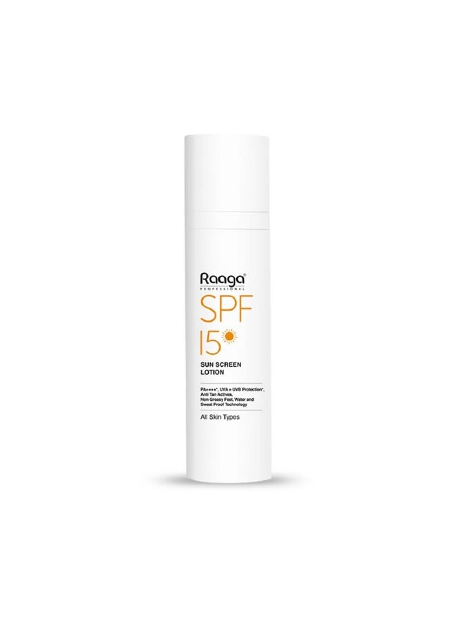 Raaga Professional SPF 15 Sunscreen Lotion | PA++++, UVA + UVB Protection, Anti Tan Activities, Non-Greasy Feel, Water and Sweat Proof Technology (55 ml)
