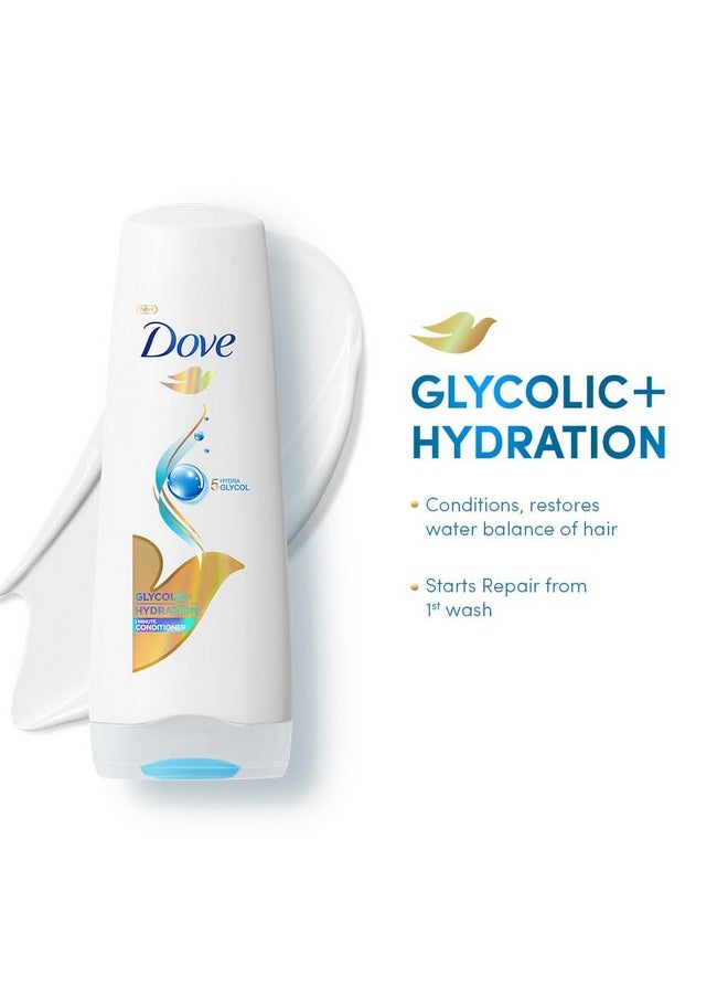 Dove Glycolic + Hydration Floral Conditioner For Dry Hair 175 Ml With 5% Hydra-Glycol For Upto 100 Hours Of Hydrated, Fluid Hair., 1 Count