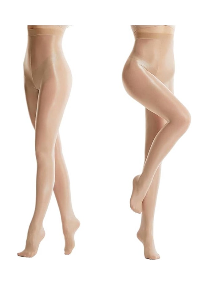 2 Pairs Shaping Socks Oil Socks Shiny Silk Stockings Pantyhose Dance Tights Beige Suitable for 40-70kg