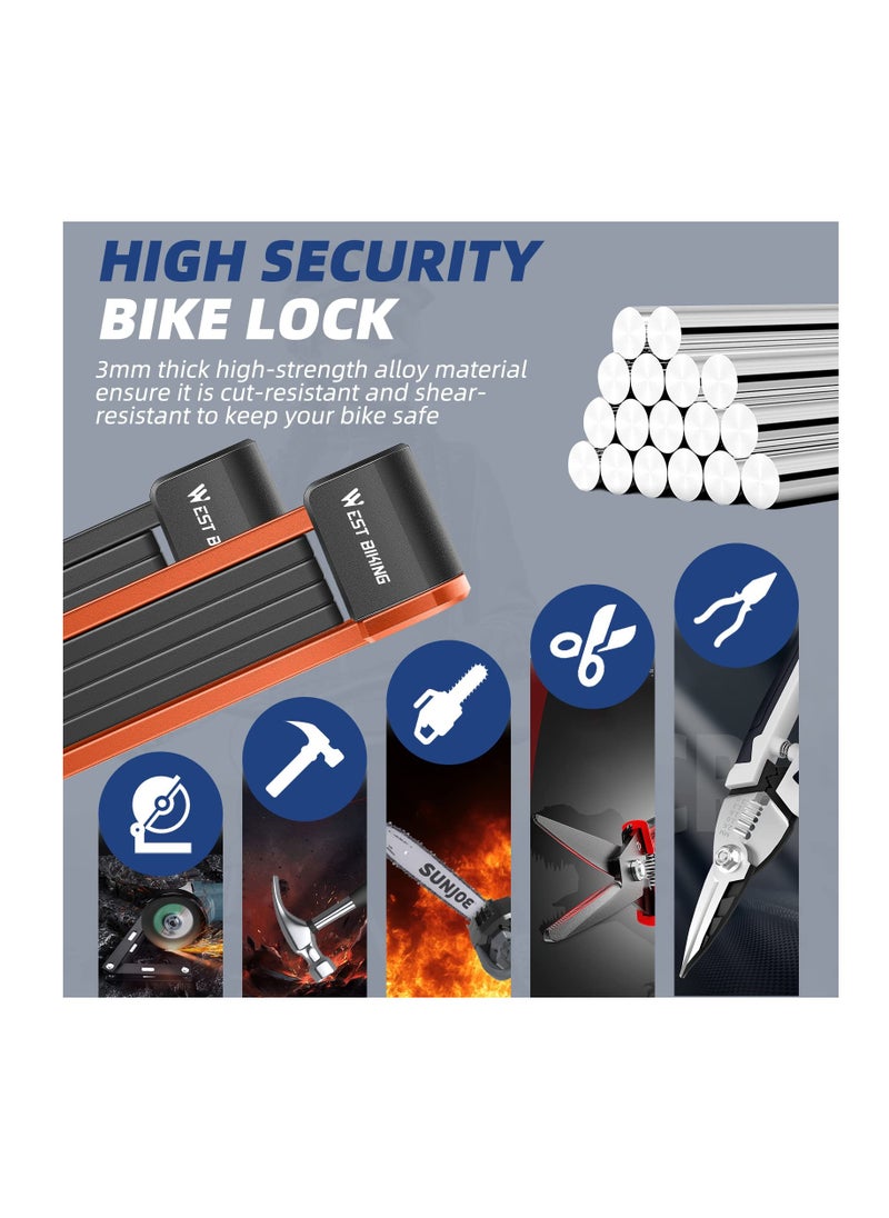 Folding Bike Lock, Compact Bicycle Lock with 2 Keys, 2.6 FT Heavy Duty Anti Theft Bike Foldable Locks, Bicycle Security Chain Lock with Mounting Bracket for Electric Scooter Bikes