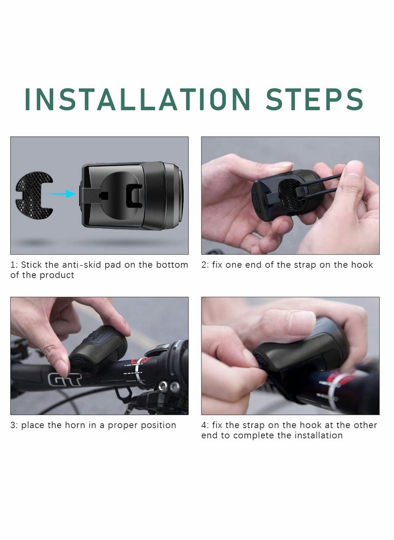Electric Loud Bike Bell with Anti Theft Alarm, Horn 125dB 4 Sound Modes for Adults, Rechargeable Bicycle Waterproof Cycling （Black）