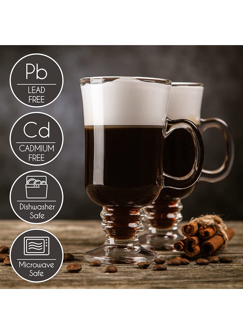 KELVEE Irish Glass Coffee Mugs Latte Cups Set of 2 Cappuccino and Hot Chocolate Mugs with Handle Clear Glass Mugs for Hot Beverages 300ML