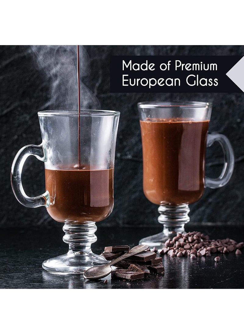 KELVEE Irish Glass Coffee Mugs Latte Cups Set of 2 Cappuccino and Hot Chocolate Mugs with Handle Clear Glass Mugs for Hot Beverages 300ML