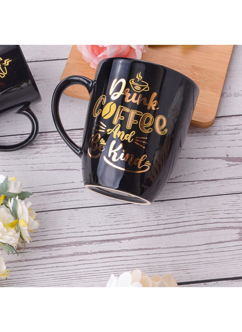Deco Pride Elegant Black Coffee Mug 100 Bone Ash Free Ceramic Quotation Printed Mugs Set of 2 Pcs 275 ml