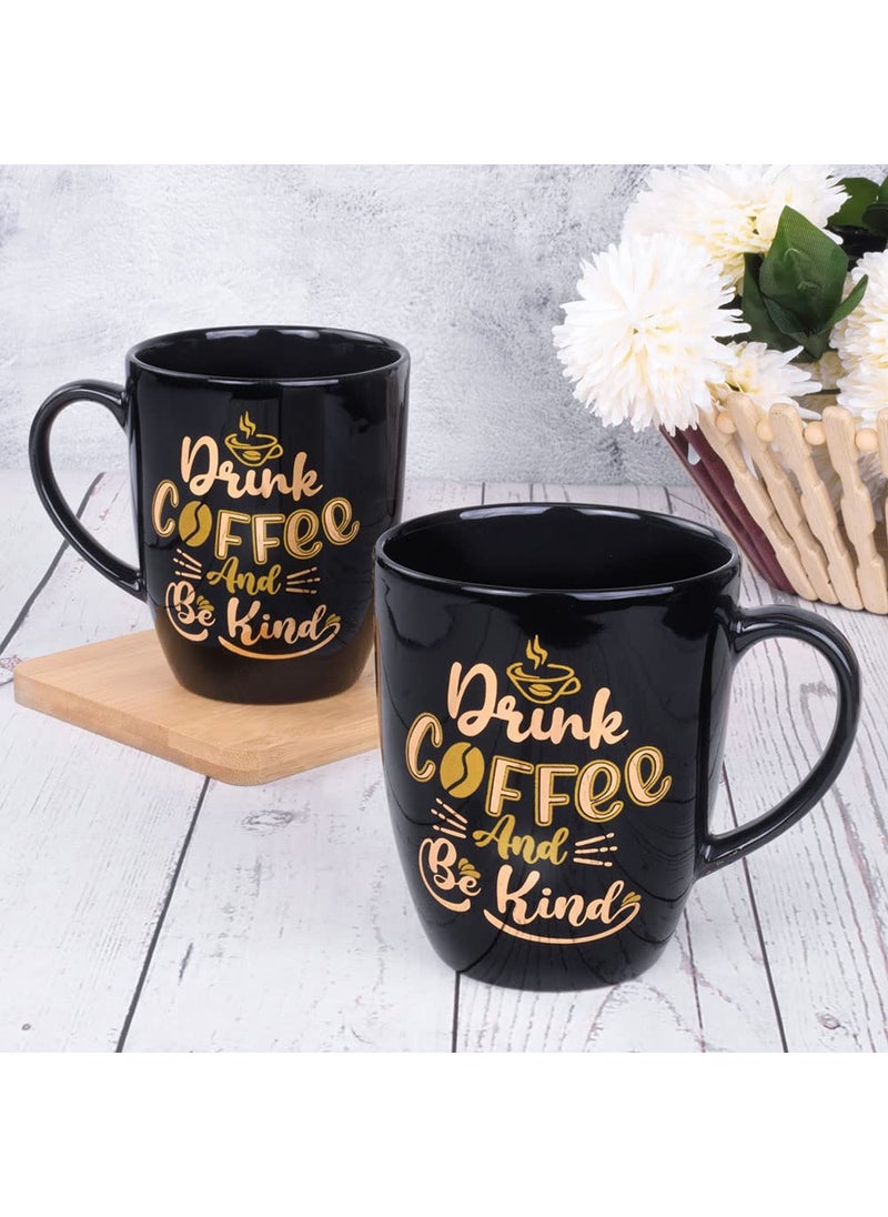 Deco Pride Elegant Black Coffee Mug 100 Bone Ash Free Ceramic Quotation Printed Mugs Set of 2 Pcs 275 ml