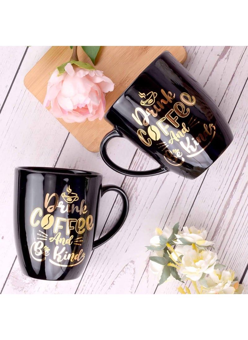 Deco Pride Elegant Black Coffee Mug 100 Bone Ash Free Ceramic Quotation Printed Mugs Set of 2 Pcs 275 ml