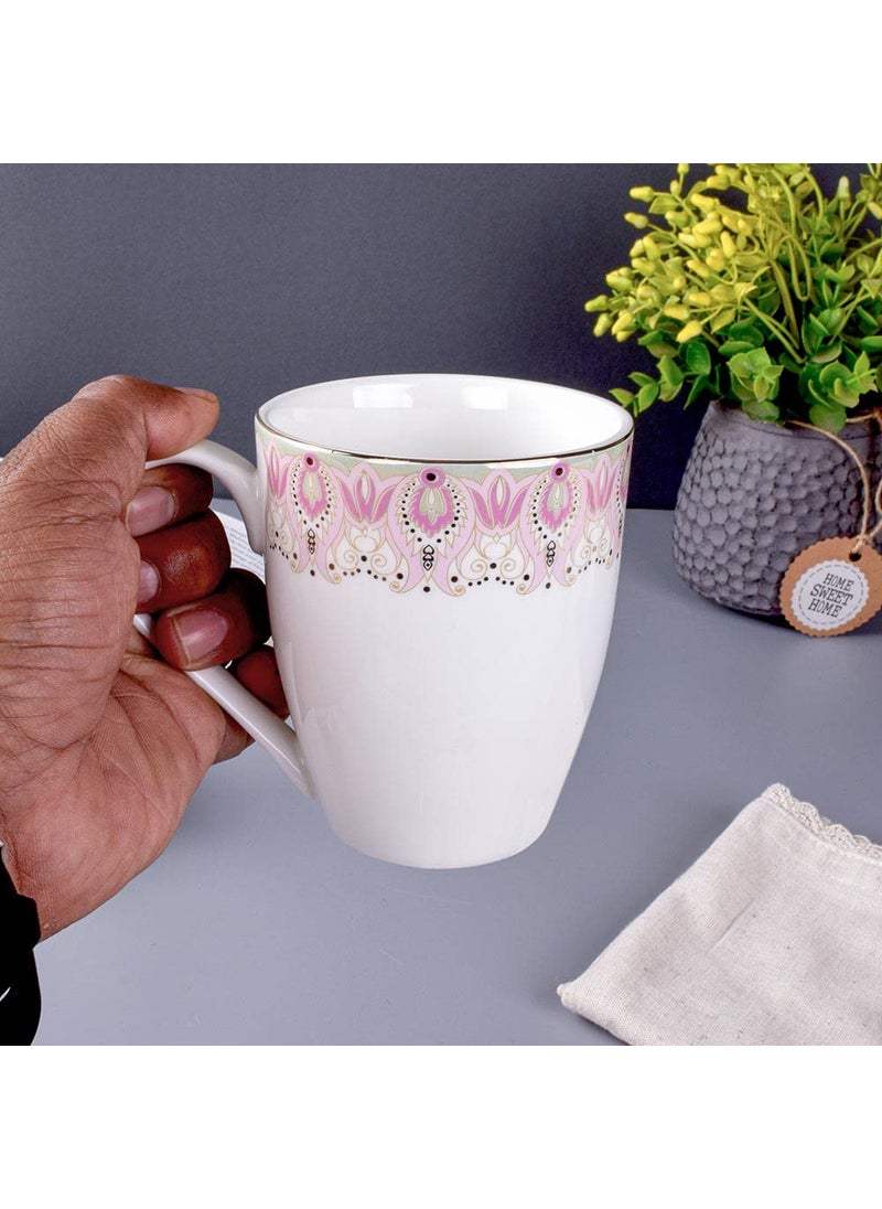 Deco Pride Coffee Mug 100 Bone Ash Free White Ceramic with Elegant Design 225G Set of 2 Pcs 275 ml