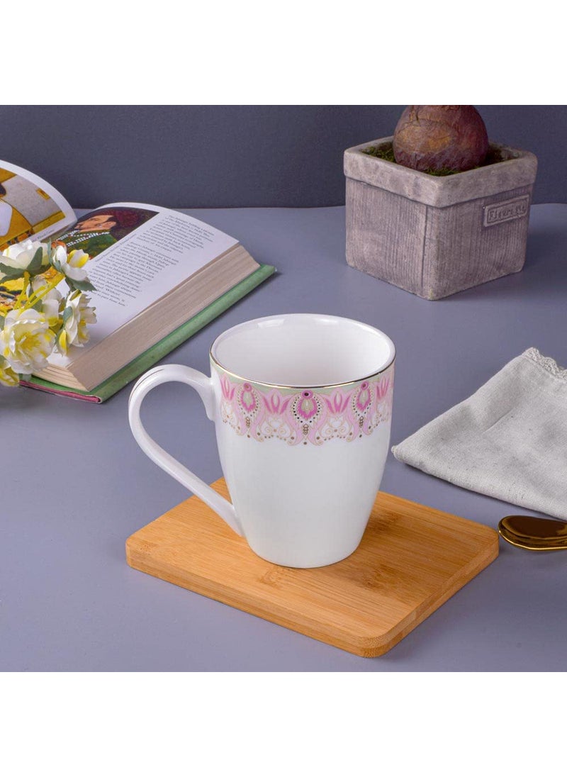 Deco Pride Coffee Mug 100 Bone Ash Free White Ceramic with Elegant Design 225G Set of 2 Pcs 275 ml