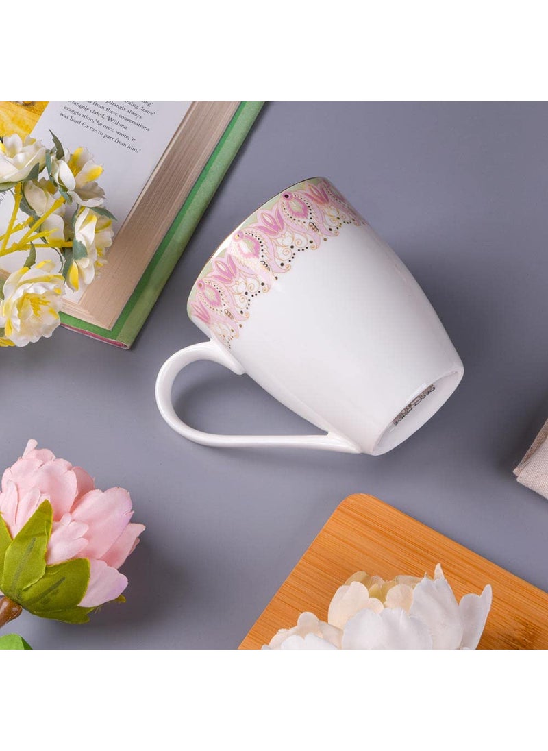 Deco Pride Coffee Mug 100 Bone Ash Free White Ceramic with Elegant Design 225G Set of 2 Pcs 275 ml