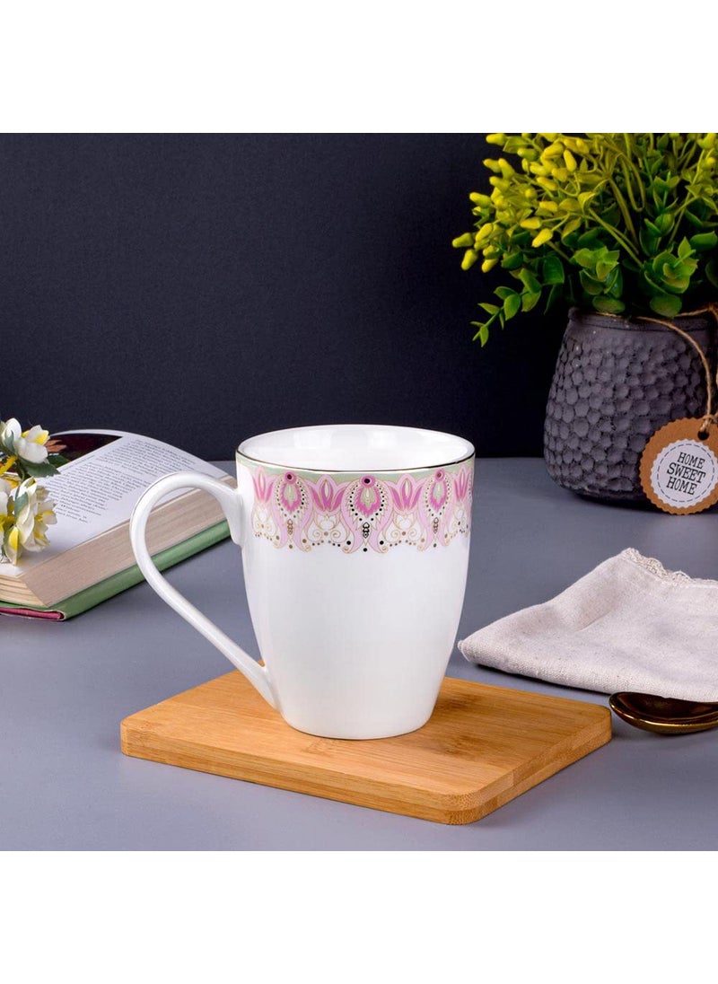 Deco Pride Coffee Mug 100 Bone Ash Free White Ceramic with Elegant Design 225G Set of 2 Pcs 275 ml