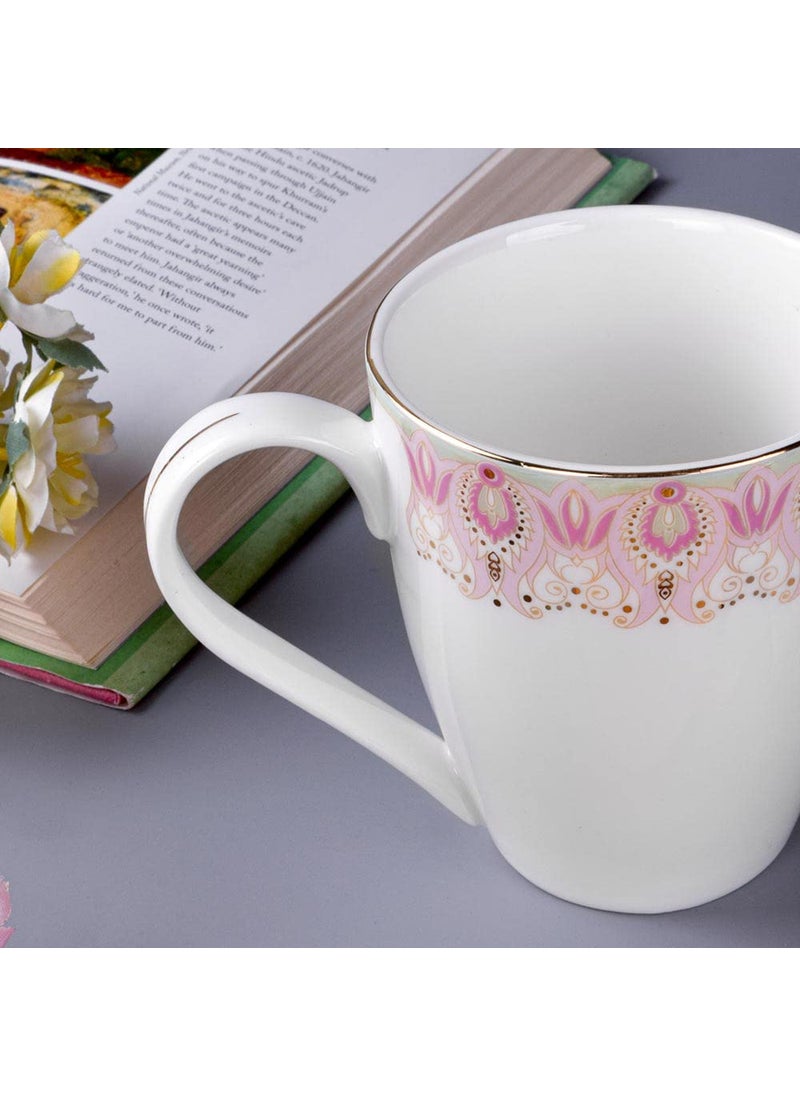 Deco Pride Coffee Mug 100 Bone Ash Free White Ceramic with Elegant Design 225G Set of 2 Pcs 275 ml