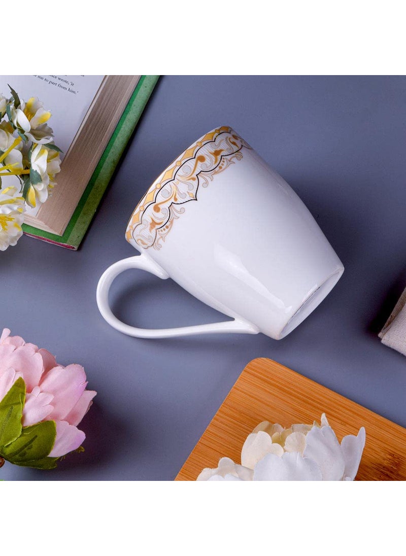 Deco Pride Coffee Mug Set 100 Bone Ash Free White Ceramic with Elegant Design 222G Set of 2 Pcs 275 ml