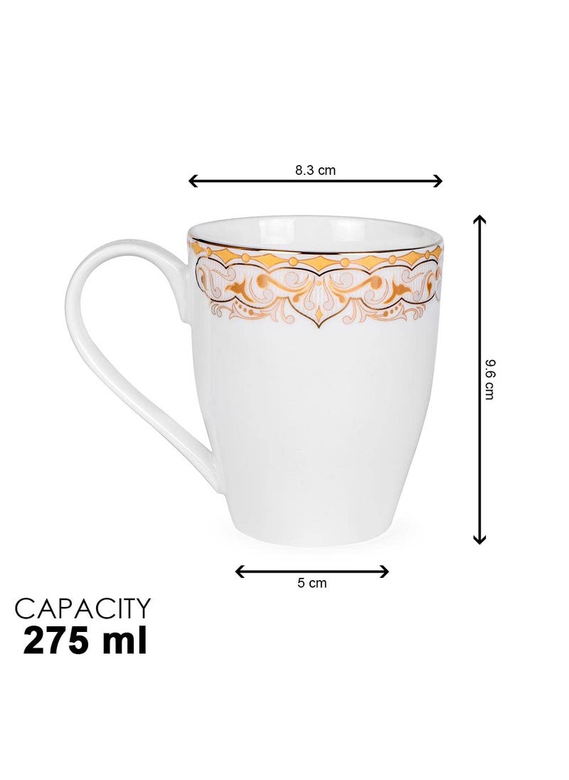 Deco Pride Coffee Mug Set 100 Bone Ash Free White Ceramic with Elegant Design 222G Set of 2 Pcs 275 ml