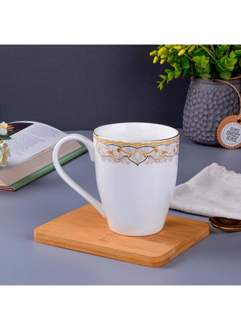 Deco Pride Coffee Mug Set 100 Bone Ash Free White Ceramic with Elegant Design 222G Set of 2 Pcs 275 ml