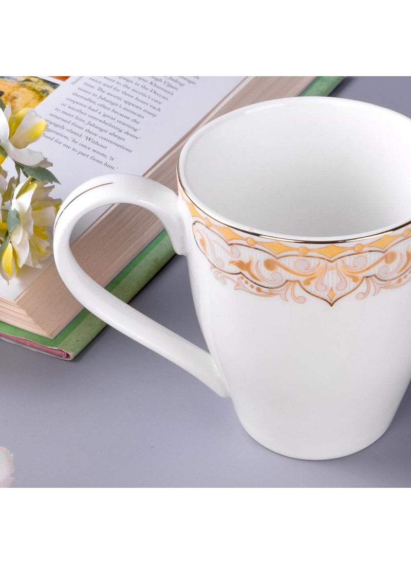 Deco Pride Coffee Mug Set 100 Bone Ash Free White Ceramic with Elegant Design 222G Set of 2 Pcs 275 ml