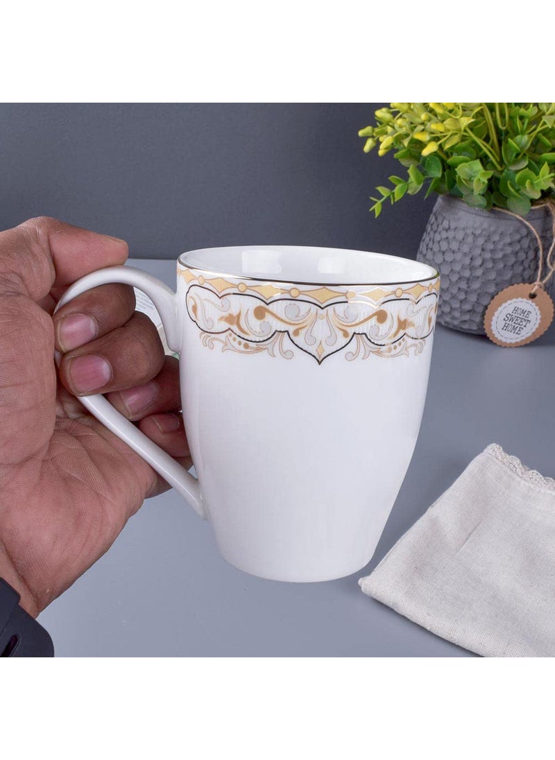Deco Pride Coffee Mug Set 100 Bone Ash Free White Ceramic with Elegant Design 222G Set of 2 Pcs 275 ml