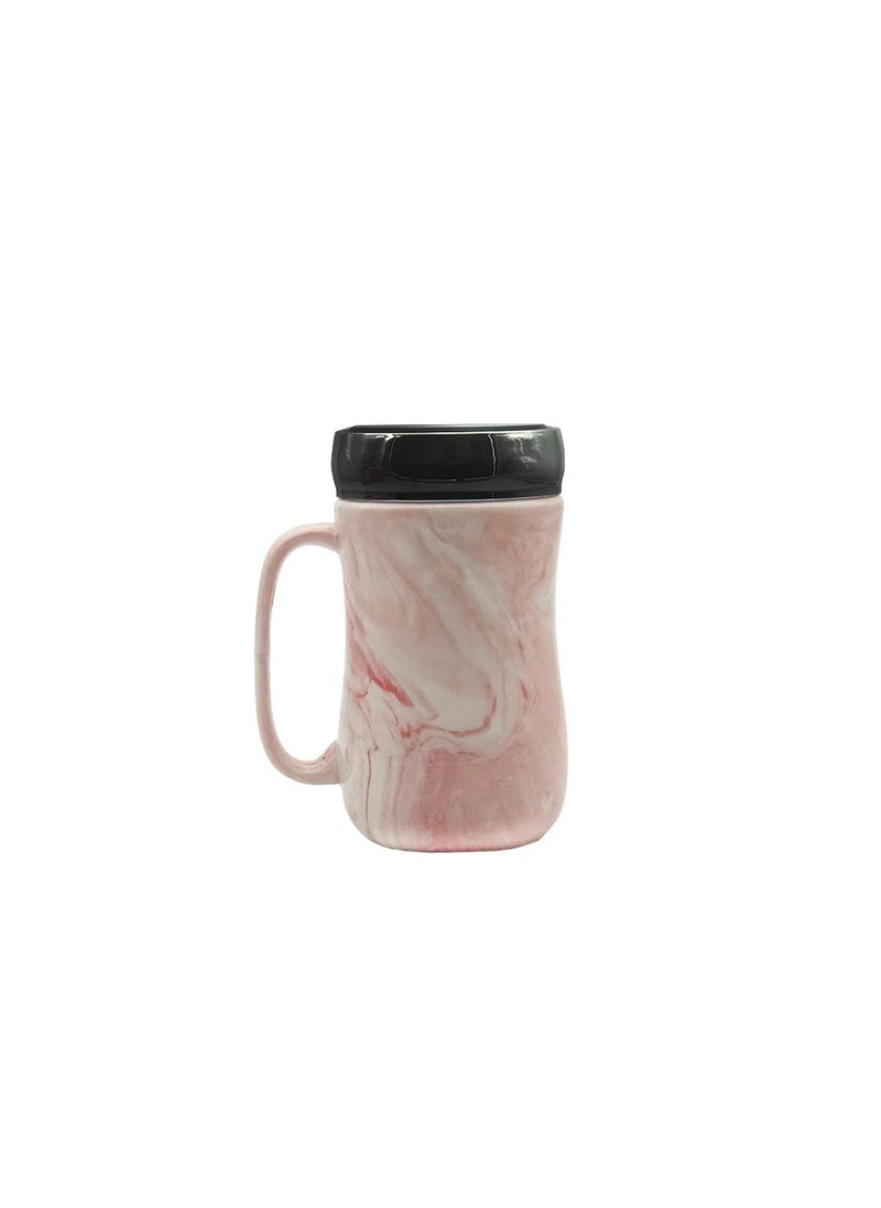 NOSCOMP Flamingo Marble Mirror Cup Marble Mirror Cup Nordic Stone Pattern Ceramic Cup Mug with Lid Creative Coffee Cup Great Gifting Option 400 Ml Pink