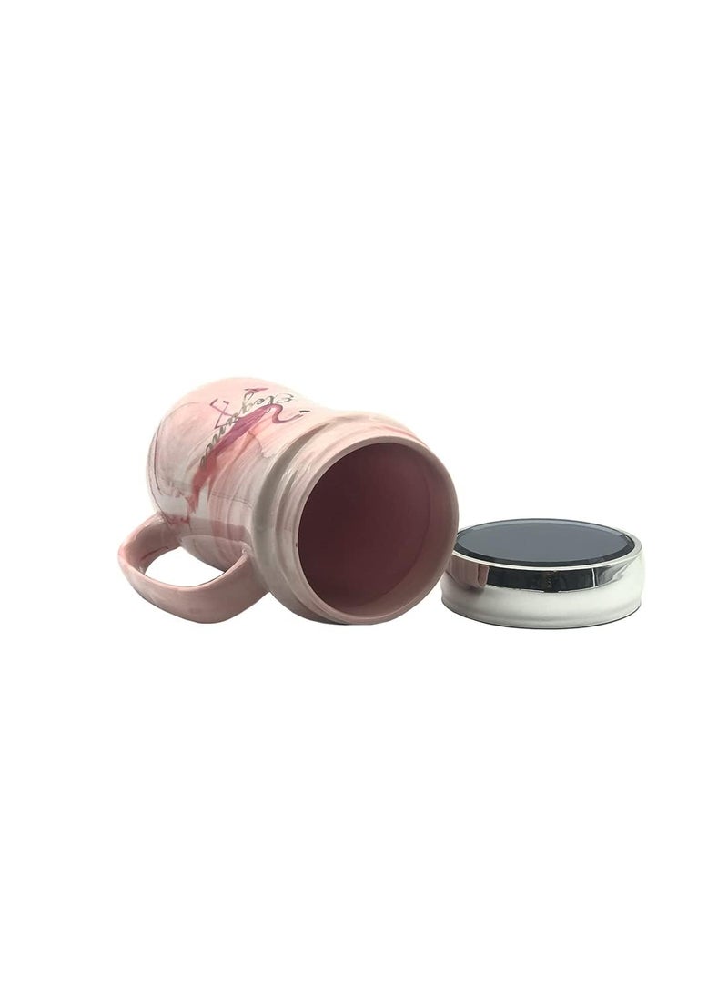 NOSCOMP Flamingo Marble Mirror Cup Marble Mirror Cup Nordic Stone Pattern Ceramic Cup Mug with Lid Creative Coffee Cup Great Gifting Option 400 Ml Pink