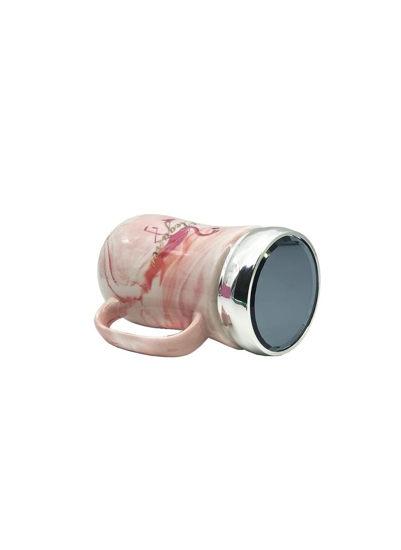 NOSCOMP Flamingo Marble Mirror Cup Marble Mirror Cup Nordic Stone Pattern Ceramic Cup Mug with Lid Creative Coffee Cup Great Gifting Option 400 Ml Pink