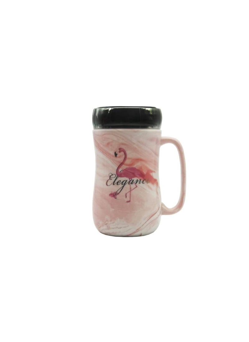 NOSCOMP Flamingo Marble Mirror Cup Marble Mirror Cup Nordic Stone Pattern Ceramic Cup Mug with Lid Creative Coffee Cup Great Gifting Option 400 Ml Pink