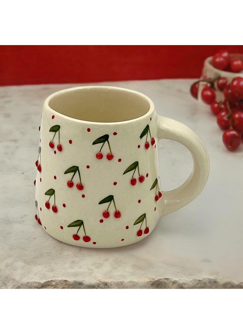 BACKKSPACE RETAIL Sweet Cherry Coffee Mug Pack of 2 Handcrafted Ceramic with Embossed 320ml Capacity Microwave Safe Vibrant and Joyful Design