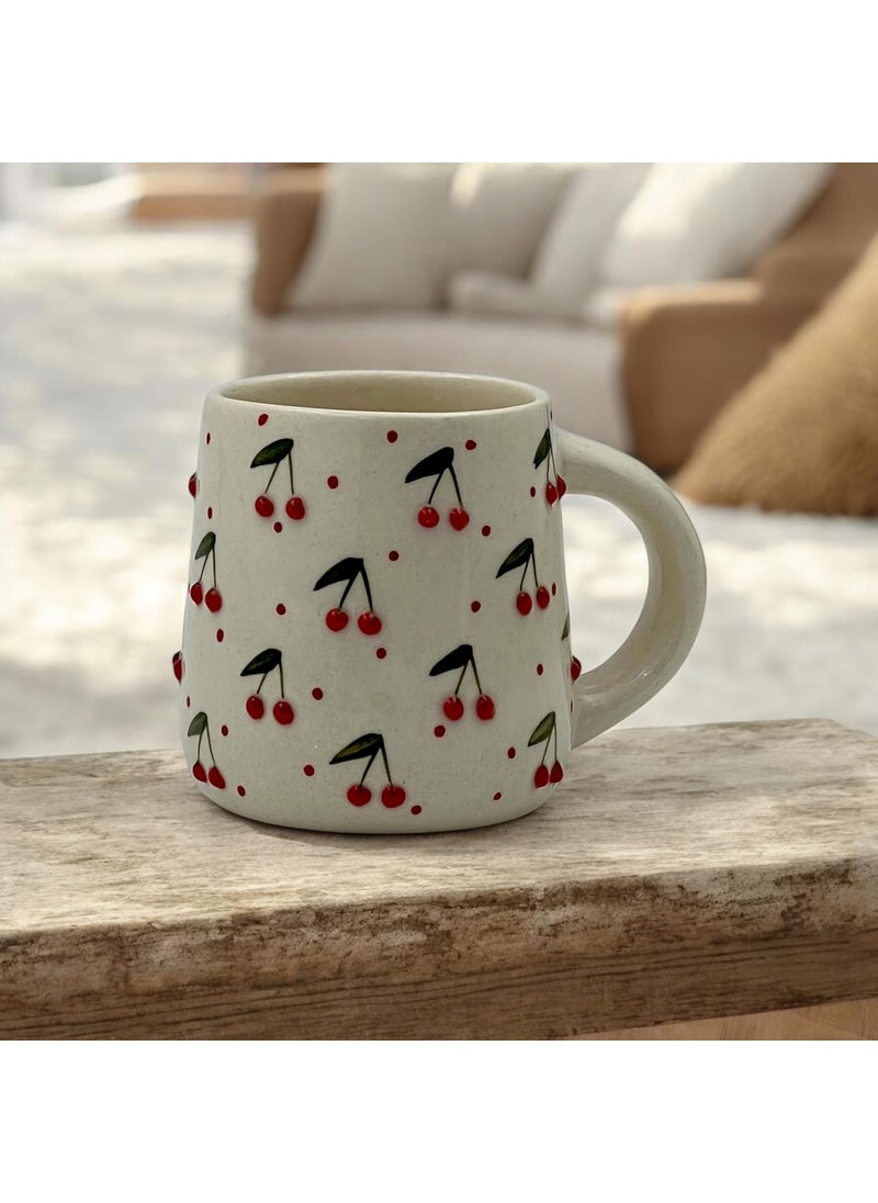 BACKKSPACE RETAIL Sweet Cherry Coffee Mug Pack of 2 Handcrafted Ceramic with Embossed 320ml Capacity Microwave Safe Vibrant and Joyful Design