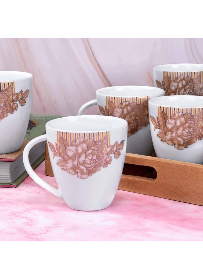 Deco Pride Elegant Designer Coffee Tea Mug White Ceramic Bone Ash Free Cups Set of 6 200 ml