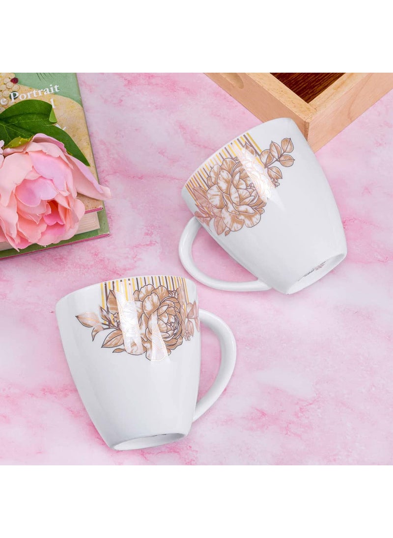 Deco Pride Elegant Designer Coffee Tea Mug White Ceramic Bone Ash Free Cups Set of 6 200 ml
