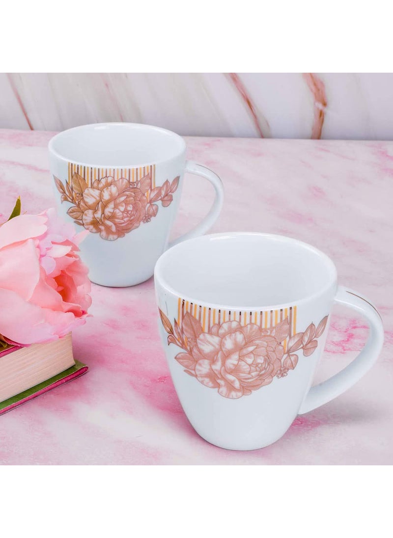 Deco Pride Elegant Designer Coffee Tea Mug White Ceramic Bone Ash Free Cups Set of 6 200 ml