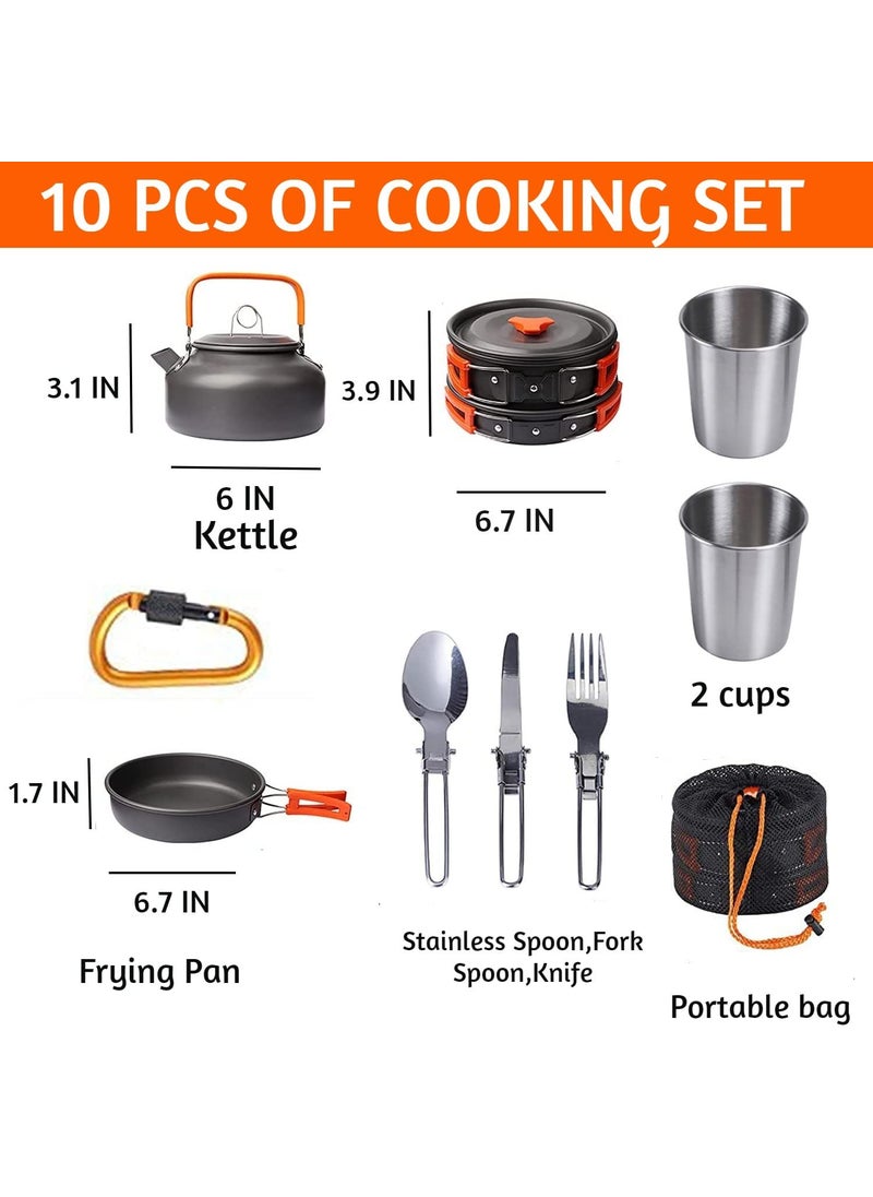 Linist Camping Cookware Mess Kit Campfire Kettle Outdoor Hiking Backpacking Picnic Cooking Pot Pan Bowl Mini Stove Stainless Steel CupSpoon Set for 2 to 3 Person