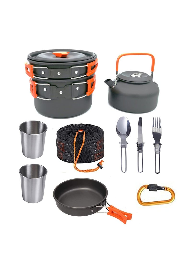 Linist Camping Cookware Mess Kit Campfire Kettle Outdoor Hiking Backpacking Picnic Cooking Pot Pan Bowl Mini Stove Stainless Steel CupSpoon Set for 2 to 3 Person