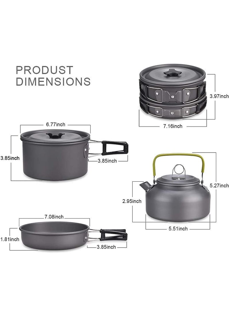 Linist Camping Cookware Mess Kit Campfire Kettle Outdoor Hiking Backpacking Picnic Cooking Pot Pan Bowl Mini Stove Stainless Steel CupSpoon Set for 2 to 3 Person