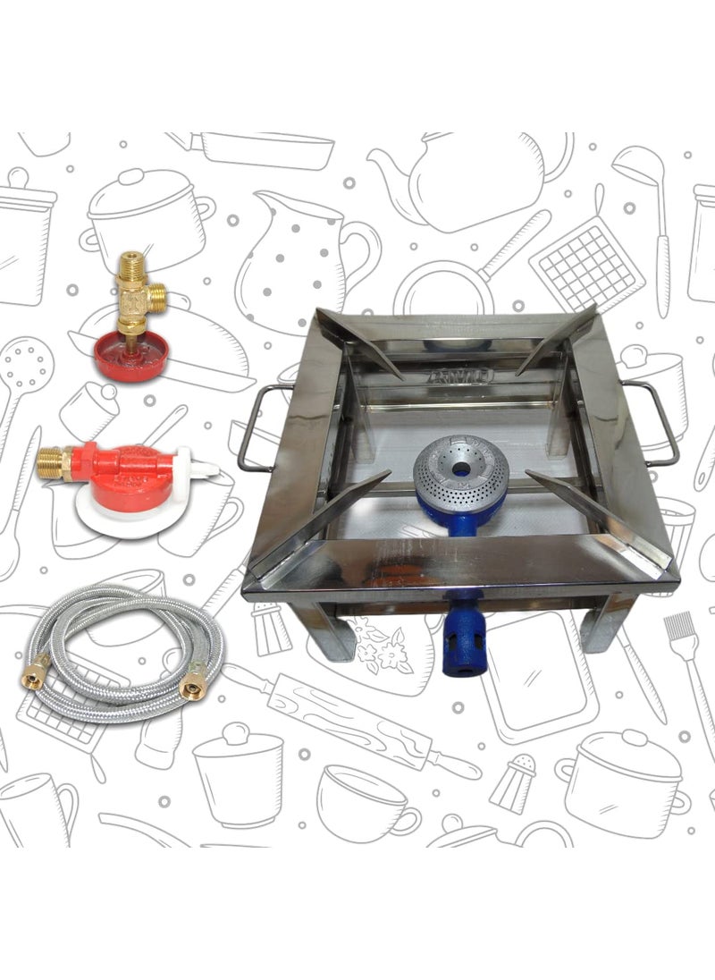 UMA STOVE 12 X 12 Square steel Gas Stovesteel Bhatti with Fitted Pipe Lighter Valve and adaptore size 12 L X 12 W X 8 H Inch
