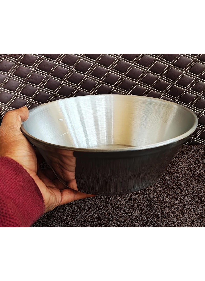 Flixbloom Integral Kitchen Aluminium 3 Litre Tasla Without Handle Multipurpose Kadai for Deep Frying and Cooking Kadhai Cookware Tasra Silver Cook Serve LPG Gas Stove Freindly