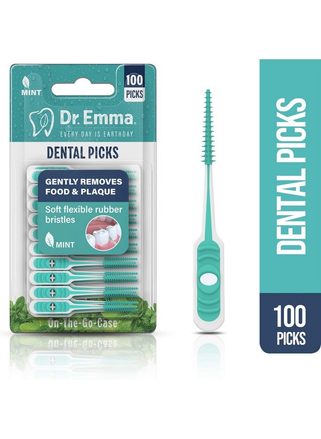 Soft Rubberized Dental Picks Mint Brush Picks, 100 Count (1 Packs, Mint)
