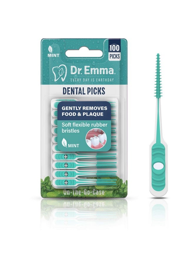 Soft Rubberized Dental Picks Mint Brush Picks, 100 Count (1 Packs, Mint)