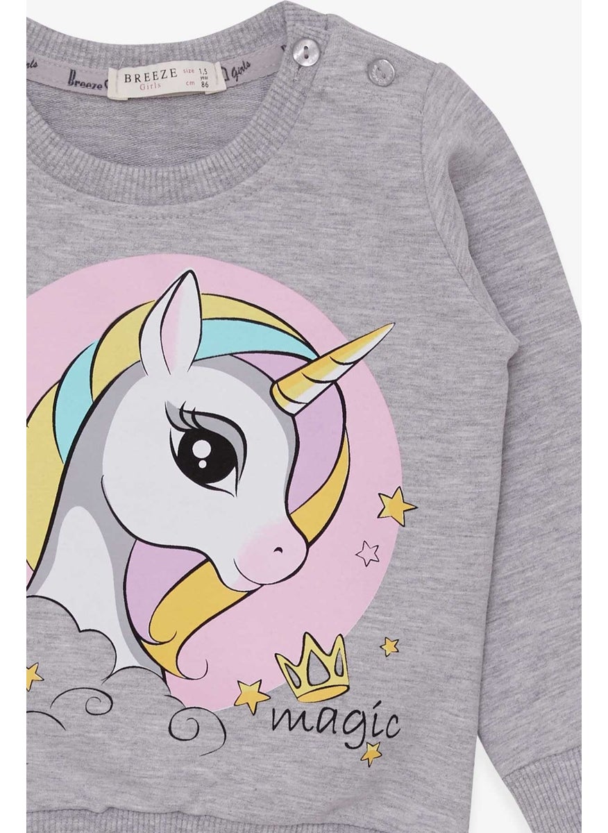 Girl Child Sweatshirt Printed Unicorn 1.5-5 Years, Gray Melange