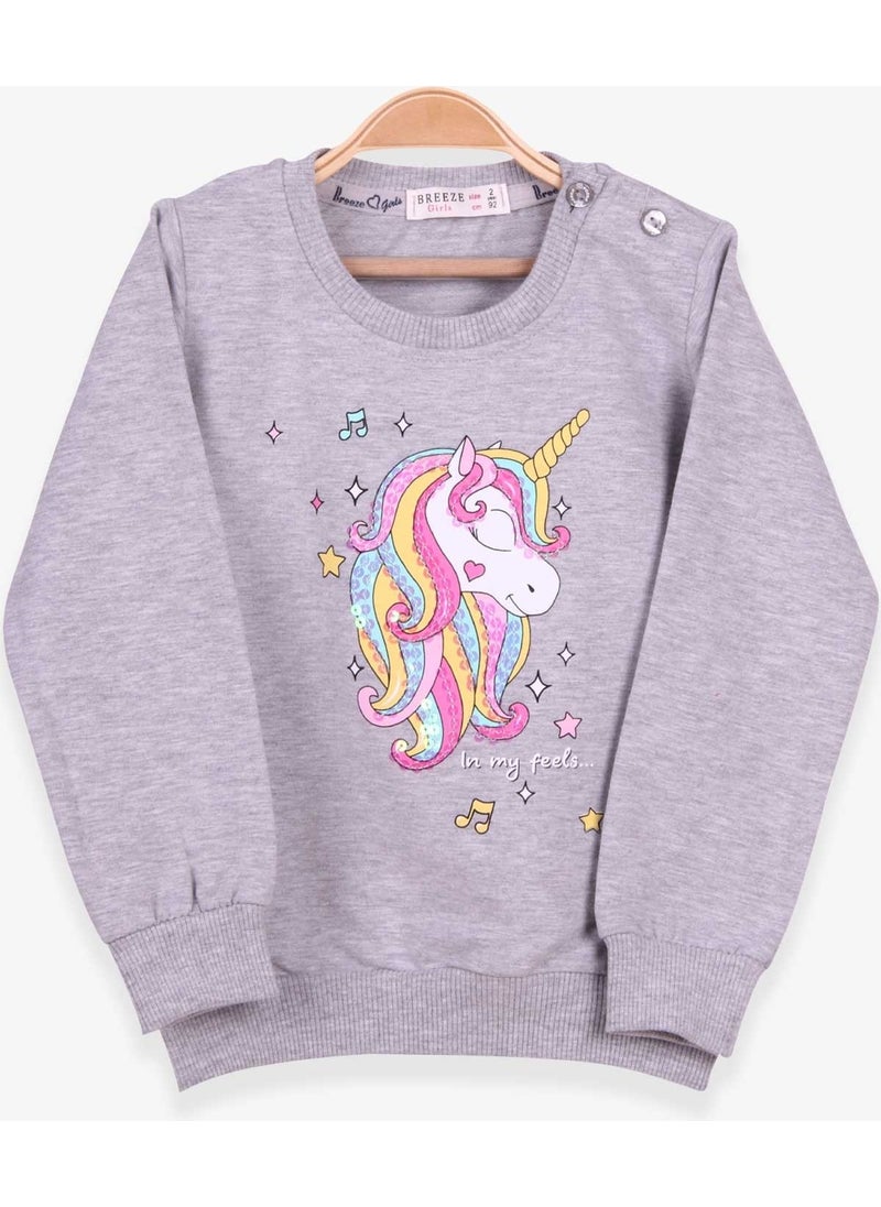 Girls' Sweatshirt Printed Sequin Unicorn Gray Melange (2-6 Years)
