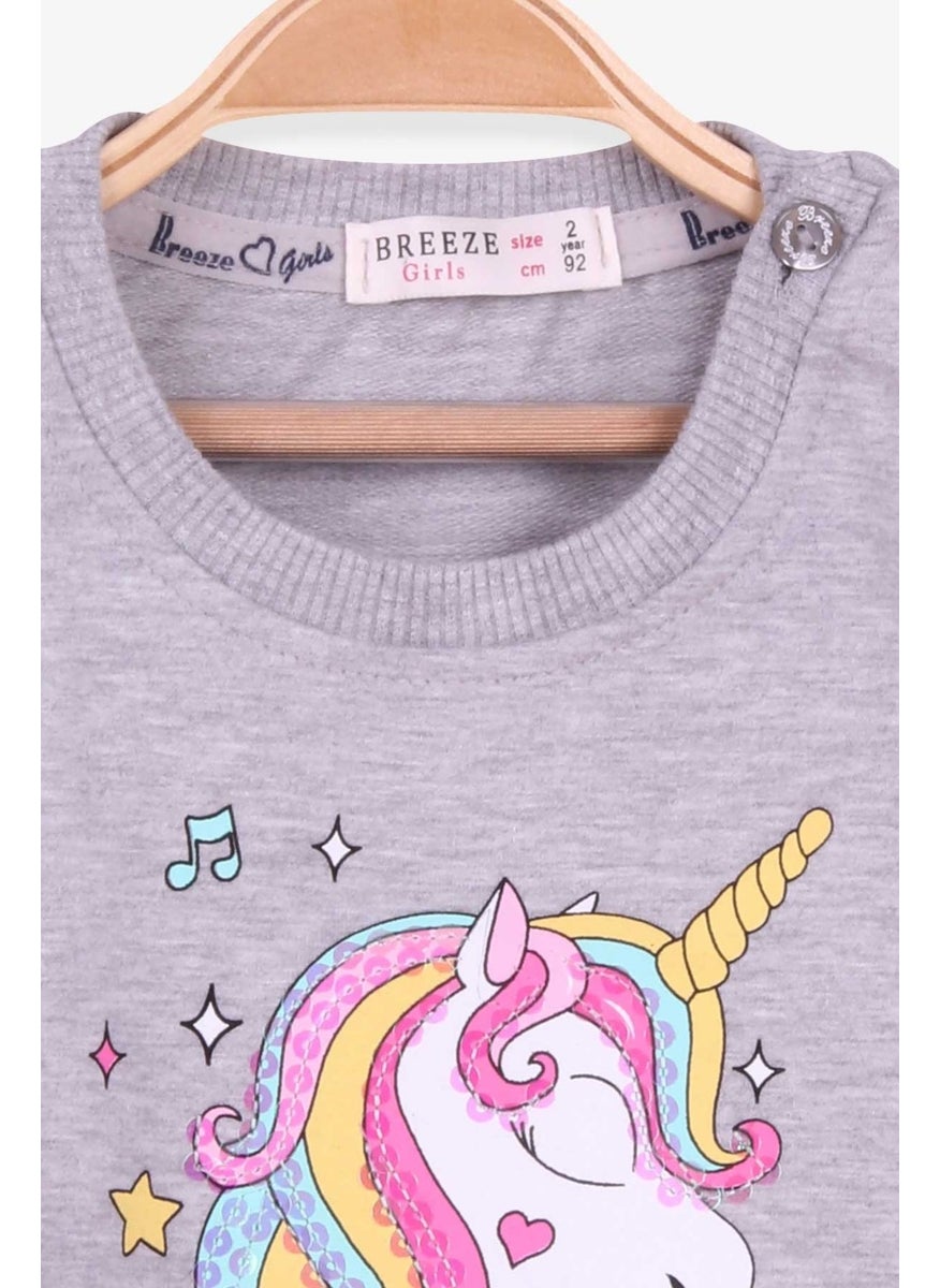 Girls' Sweatshirt Printed Sequin Unicorn Gray Melange (2-6 Years)