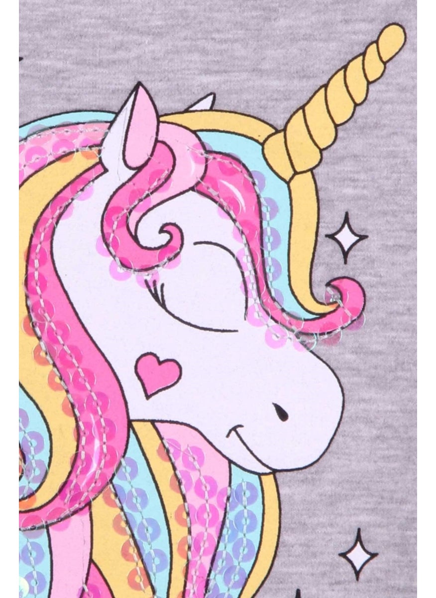 Girls' Sweatshirt Printed Sequin Unicorn Gray Melange (2-6 Years)
