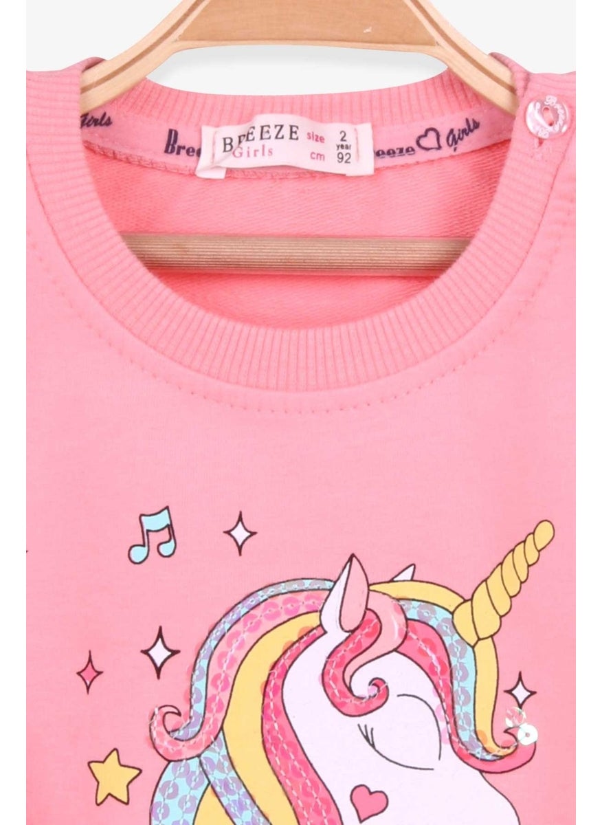 Girls' Sweatshirt Printed Sequin Unicorn Salmon (2-6 Years)