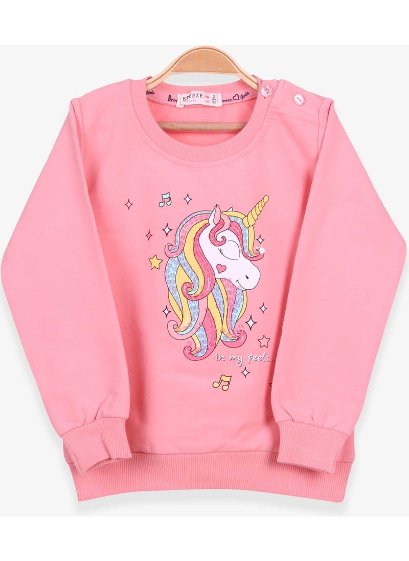 Girls' Sweatshirt Printed Sequin Unicorn Salmon (2-6 Years)