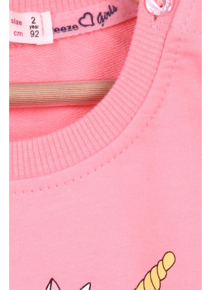 Girls' Sweatshirt Printed Sequin Unicorn Salmon (2-6 Years)