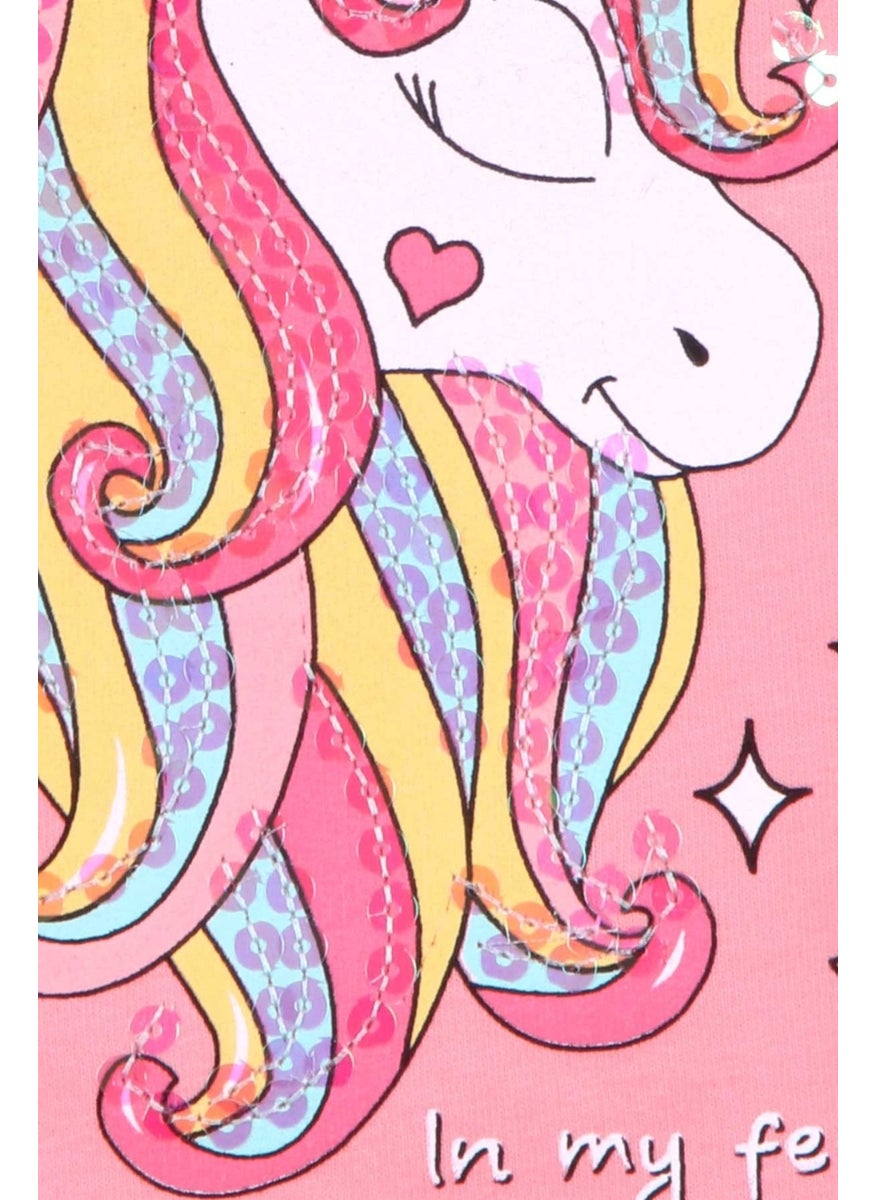 Girls' Sweatshirt Printed Sequin Unicorn Salmon (2-6 Years)