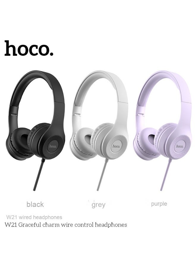 W21 Wired Over-Ear Headphones with Single-Key Music Control and Call Answering